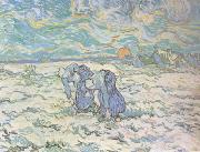 Vincent Van Gogh Two Peasant Women Digging in Field with Snow (nn04) oil painting reproduction